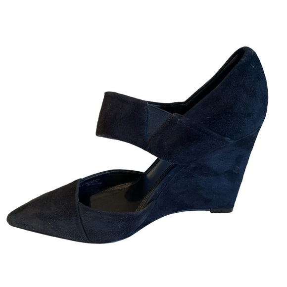 Tory Burch Saray Black Suede Leather Pointed Toe Strapped Wedges Size 7 - Picture 3 of 10